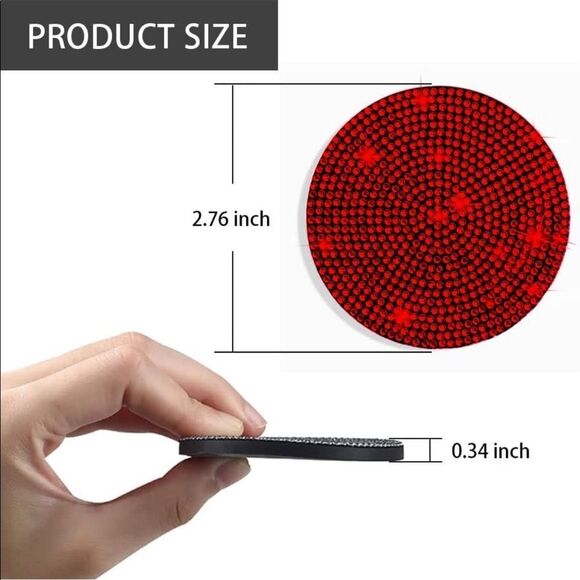 Red Bling Rhinestone Car Coasters for Cup Holder 2 Pack - Picture 5 of 5